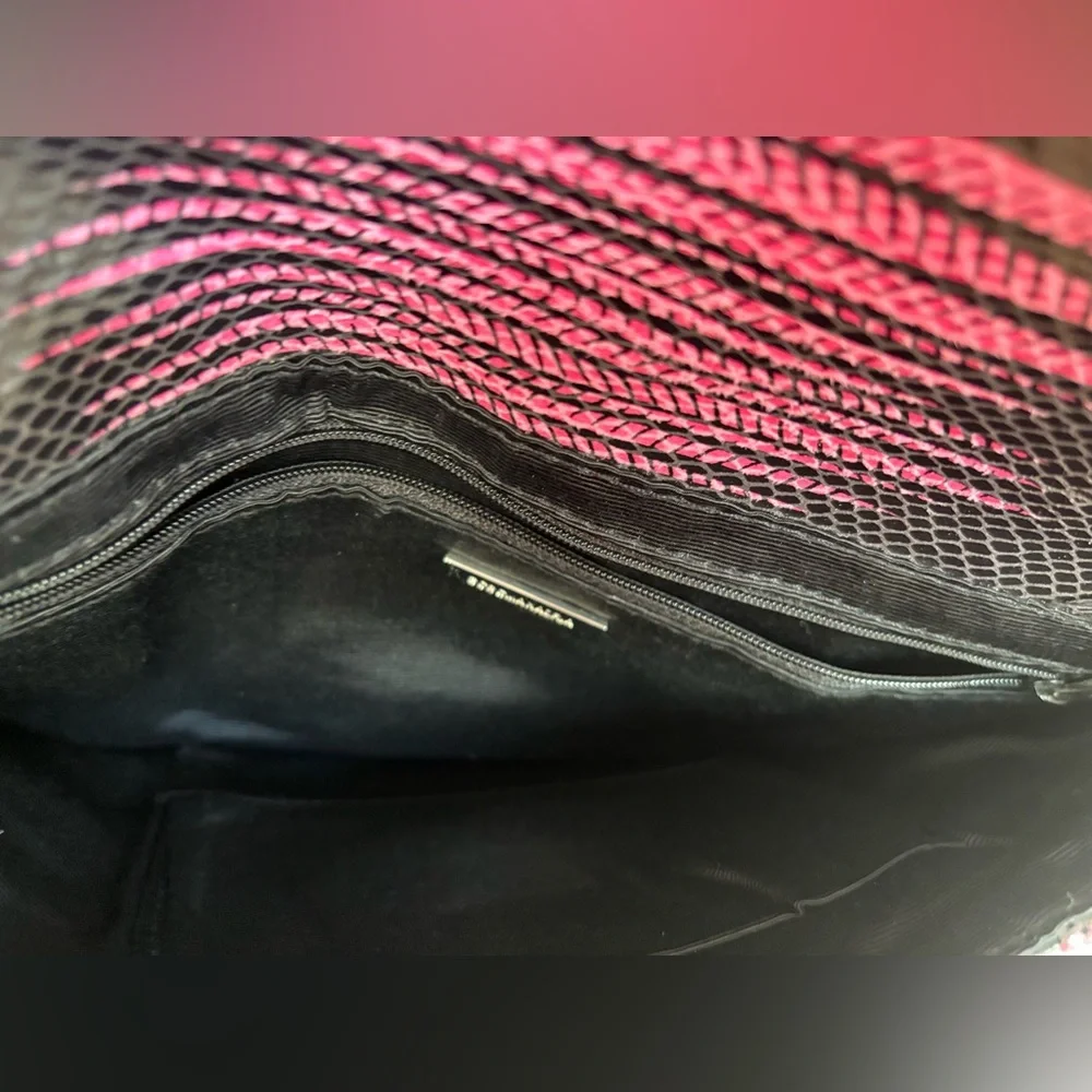 BCBGMaxazria Pink & Black Striped Clutch inside pockets with zipper. Very soft
